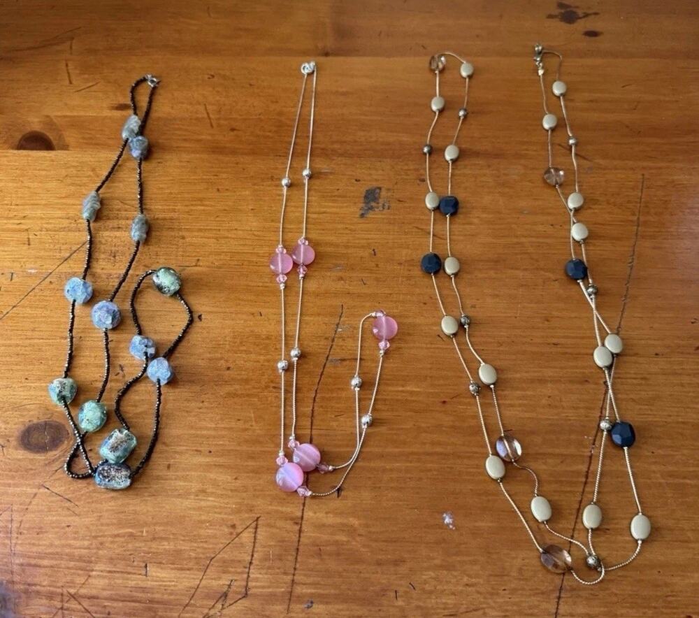 Boho Layering Necklace Bundle Long Beaded Minimalist Jewelry Lot of 3 Minimalist
